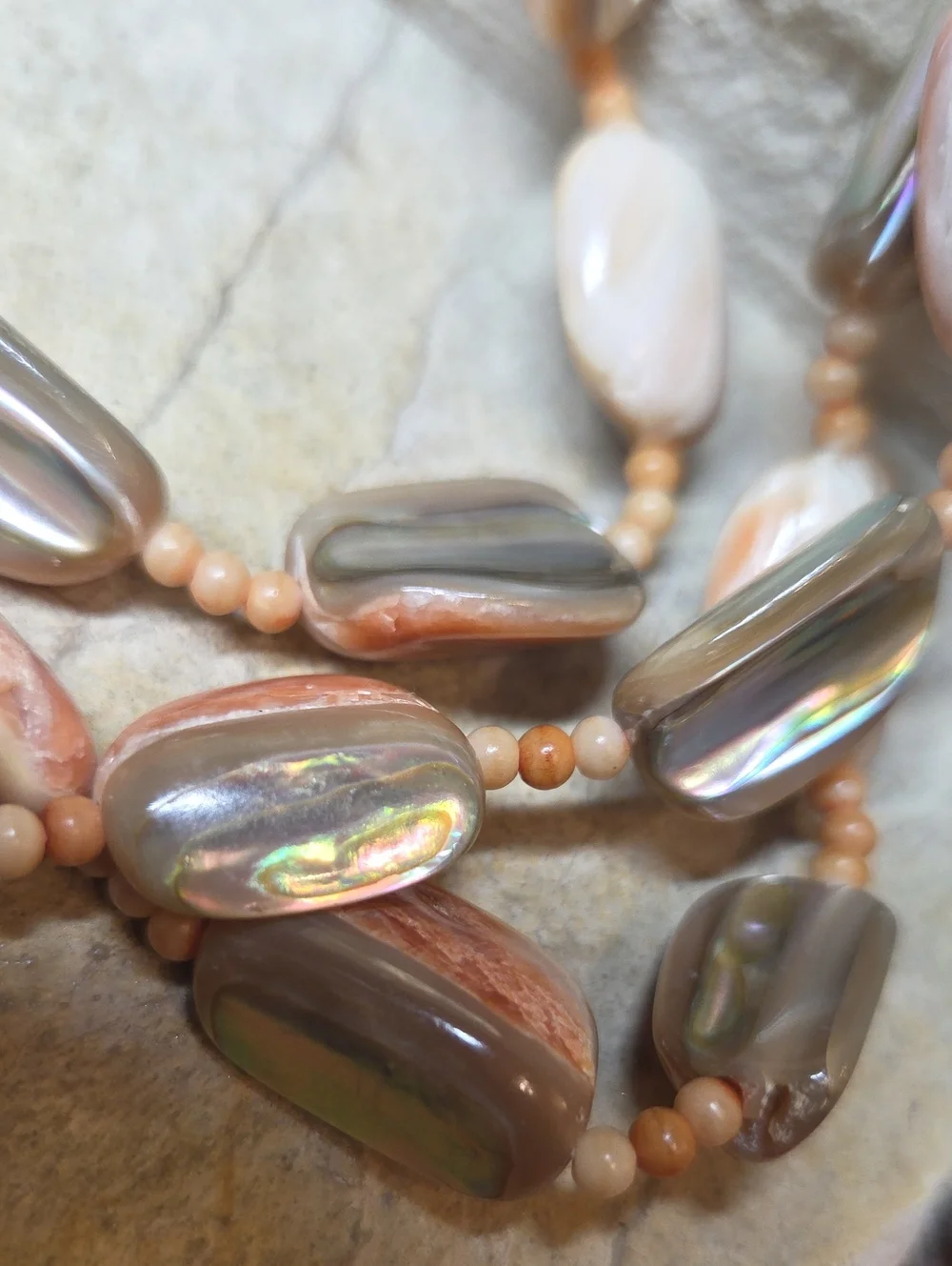 Vintage Pink And Peach Natural Shell Beaded Long Necklace - Women Jewelry